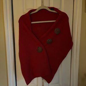 Multi-wear dark red scarf & shawl combo w/ buttons